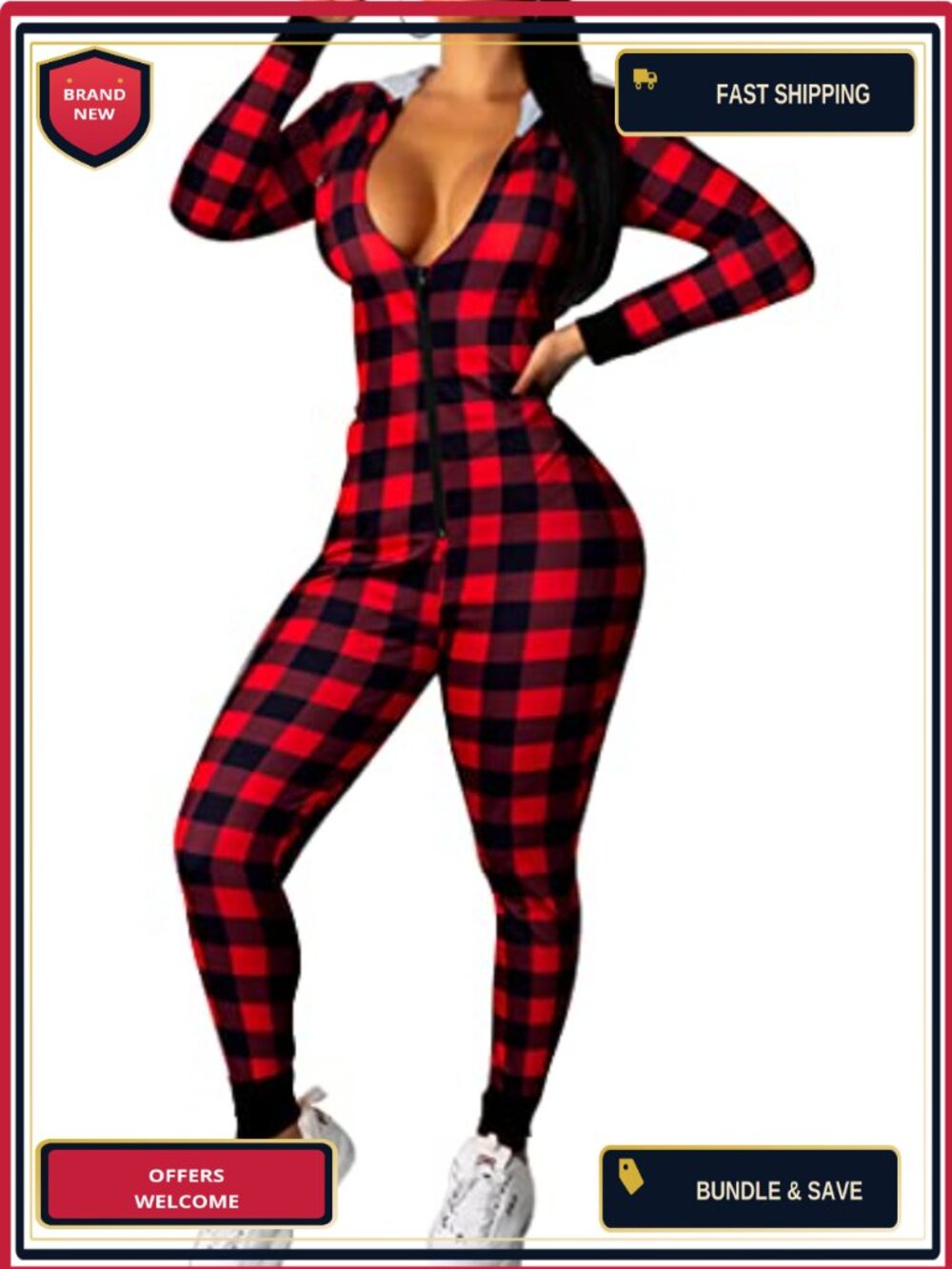 Ekouaer Women's Sexy One-Piece Pajamas Hooded Onesie Jumpsuit